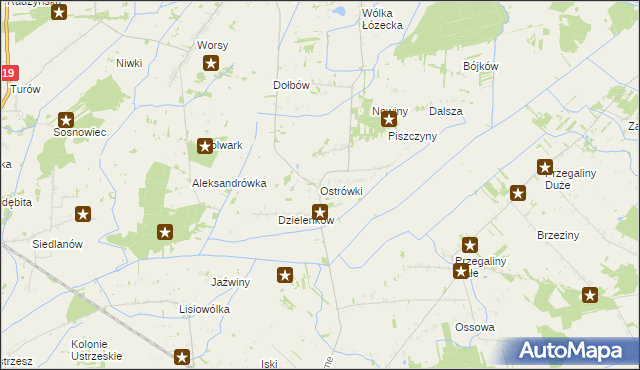 mapa Ostrówki gmina Wohyń, Ostrówki gmina Wohyń na mapie Targeo