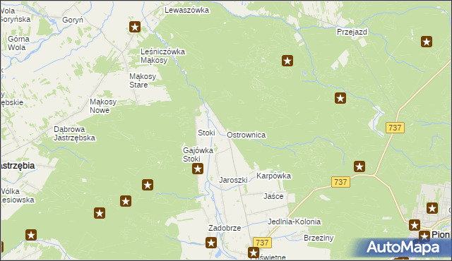 mapa Ostrownica gmina Pionki, Ostrownica gmina Pionki na mapie Targeo