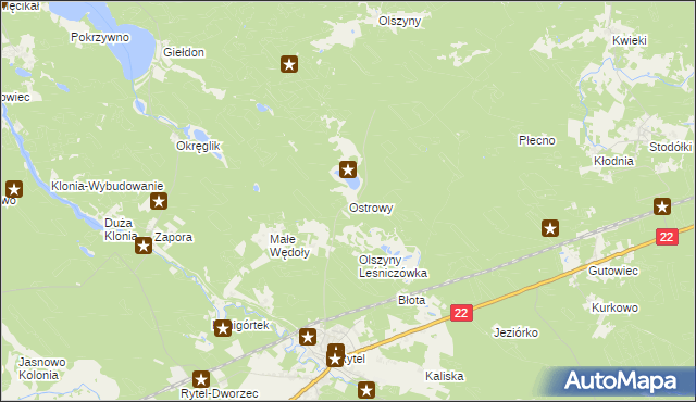 mapa Ostrowy gmina Czersk, Ostrowy gmina Czersk na mapie Targeo