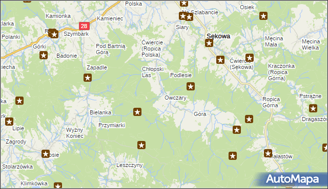 mapa Owczary gmina Sękowa, Owczary gmina Sękowa na mapie Targeo