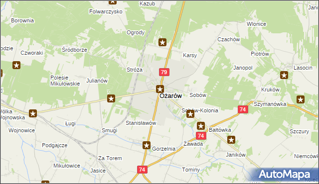 mapa Ożarów powiat opatowski, Ożarów powiat opatowski na mapie Targeo