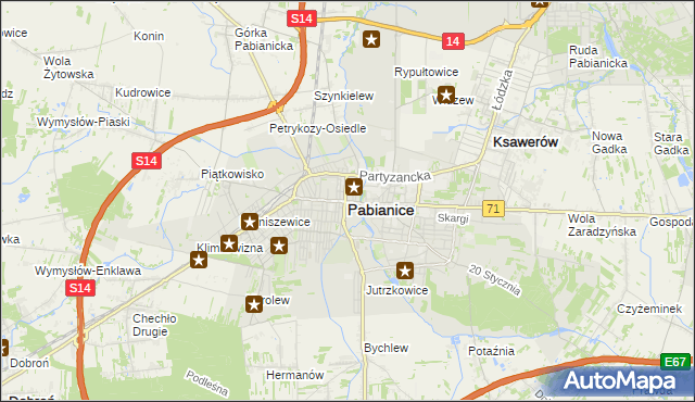 mapa Pabianic, Pabianice na mapie Targeo