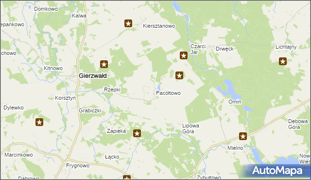 mapa Pacółtowo gmina Grunwald, Pacółtowo gmina Grunwald na mapie Targeo