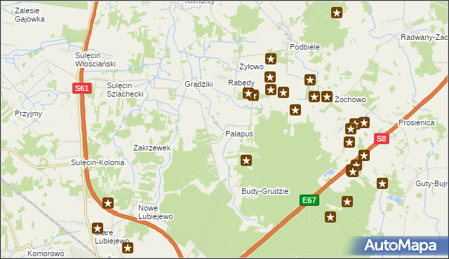 mapa Pałapus gmina Ostrów Mazowiecka, Pałapus gmina Ostrów Mazowiecka na mapie Targeo