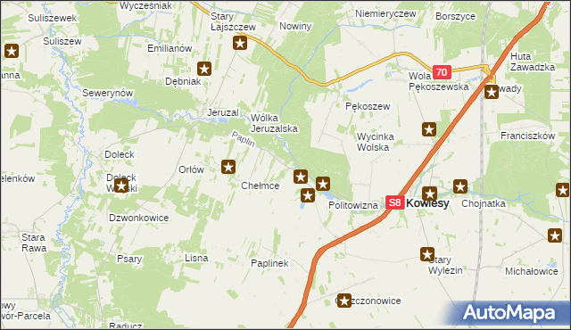 mapa Paplin gmina Kowiesy, Paplin gmina Kowiesy na mapie Targeo