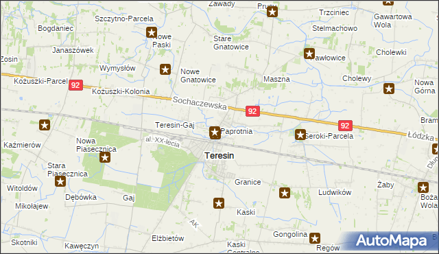 mapa Paprotnia gmina Teresin, Paprotnia gmina Teresin na mapie Targeo