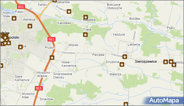 mapa Parczew gmina Sieroszewice, Parczew gmina Sieroszewice na mapie Targeo