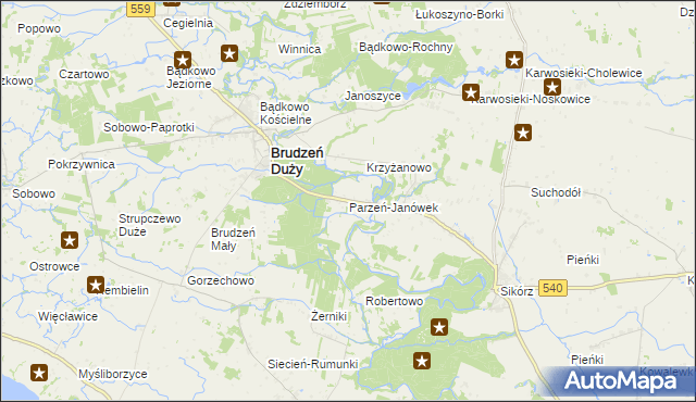 mapa Parzeń-Janówek, Parzeń-Janówek na mapie Targeo