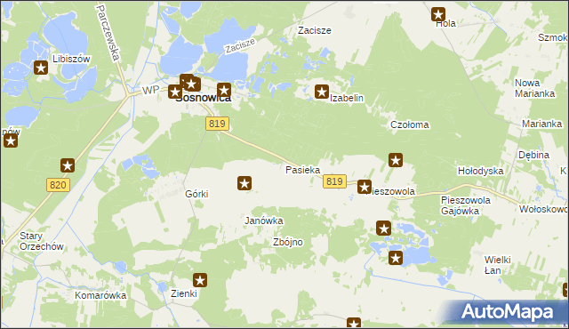 mapa Pasieka gmina Sosnowica, Pasieka gmina Sosnowica na mapie Targeo