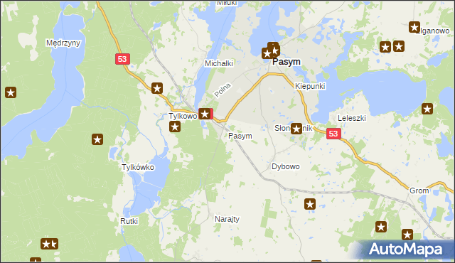 mapa Pasym powiat szczycieński, Pasym powiat szczycieński na mapie Targeo