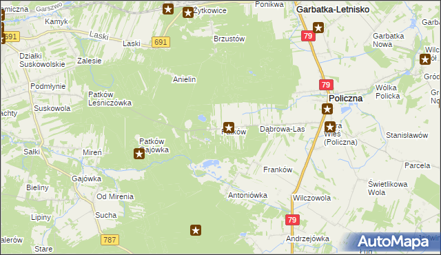 mapa Patków gmina Policzna, Patków gmina Policzna na mapie Targeo