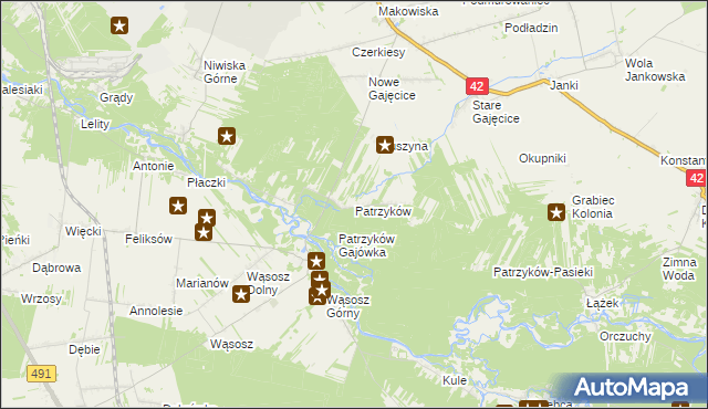 mapa Patrzyków gmina Pajęczno, Patrzyków gmina Pajęczno na mapie Targeo