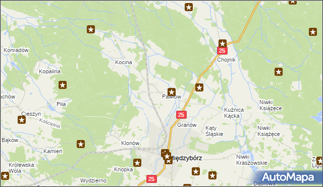 mapa Pawłów gmina Sośnie, Pawłów gmina Sośnie na mapie Targeo