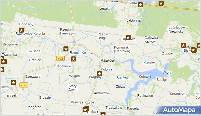 mapa Pawłów powiat starachowicki, Pawłów powiat starachowicki na mapie Targeo