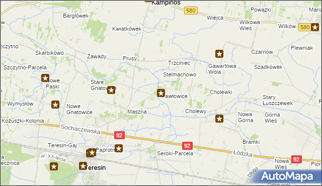 mapa Pawłowice gmina Teresin, Pawłowice gmina Teresin na mapie Targeo