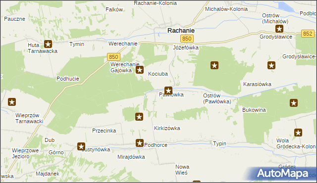mapa Pawłówka gmina Rachanie, Pawłówka gmina Rachanie na mapie Targeo