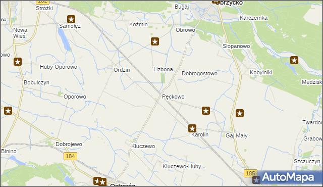 mapa Pęckowo gmina Obrzycko, Pęckowo gmina Obrzycko na mapie Targeo