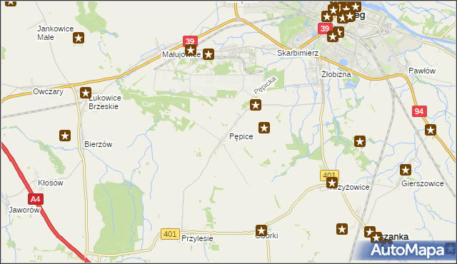 mapa Pępice gmina Skarbimierz, Pępice gmina Skarbimierz na mapie Targeo