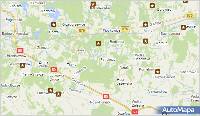 mapa Petrykozy gmina Żabia Wola, Petrykozy gmina Żabia Wola na mapie Targeo