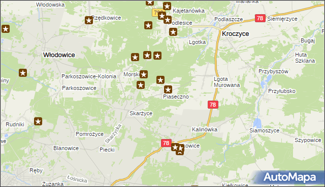 mapa Piaseczno gmina Kroczyce, Piaseczno gmina Kroczyce na mapie Targeo