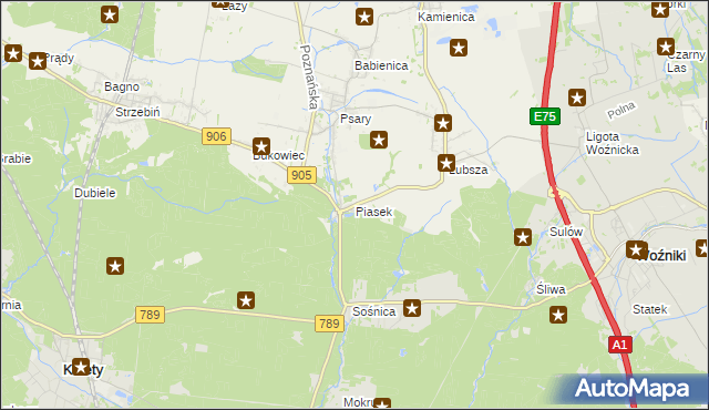 mapa Piasek gmina Woźniki, Piasek gmina Woźniki na mapie Targeo