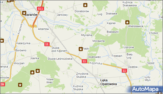 mapa Piaski gmina Łęka Opatowska, Piaski gmina Łęka Opatowska na mapie Targeo