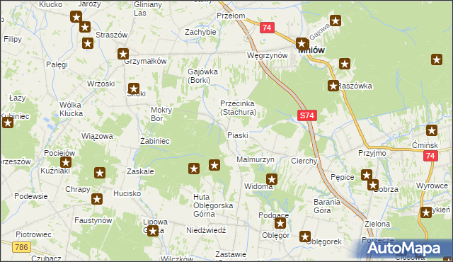 mapa Piaski gmina Mniów, Piaski gmina Mniów na mapie Targeo