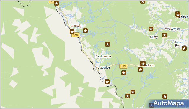 mapa Piaskowice gmina Bystrzyca Kłodzka, Piaskowice gmina Bystrzyca Kłodzka na mapie Targeo