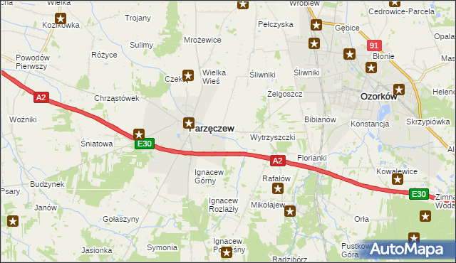 mapa Piaskowice gmina Parzęczew, Piaskowice gmina Parzęczew na mapie Targeo