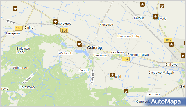 mapa Piaskowo gmina Ostroróg, Piaskowo gmina Ostroróg na mapie Targeo