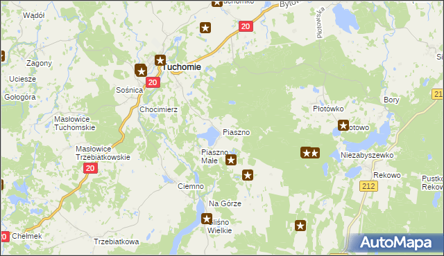 mapa Piaszno gmina Tuchomie, Piaszno gmina Tuchomie na mapie Targeo