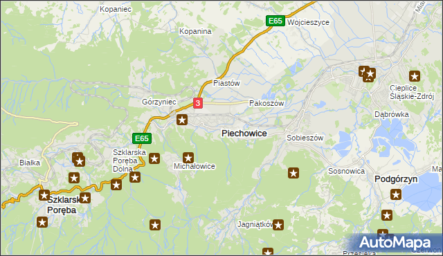 mapa Piechowice powiat jeleniogórski, Piechowice powiat jeleniogórski na mapie Targeo