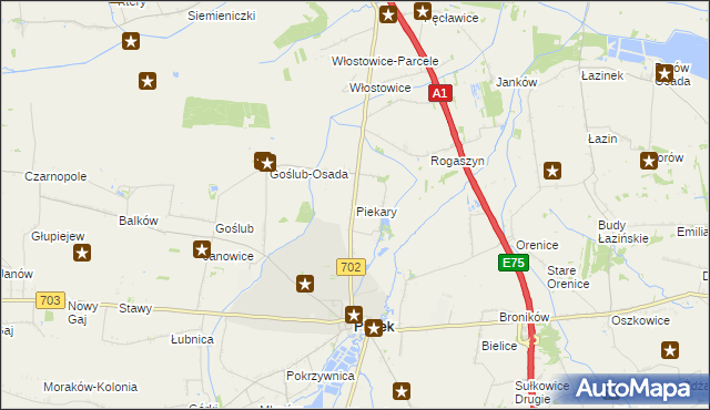 mapa Piekary gmina Piątek, Piekary gmina Piątek na mapie Targeo