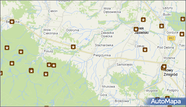 mapa Pielgrzymka gmina Osiek Jasielski, Pielgrzymka gmina Osiek Jasielski na mapie Targeo