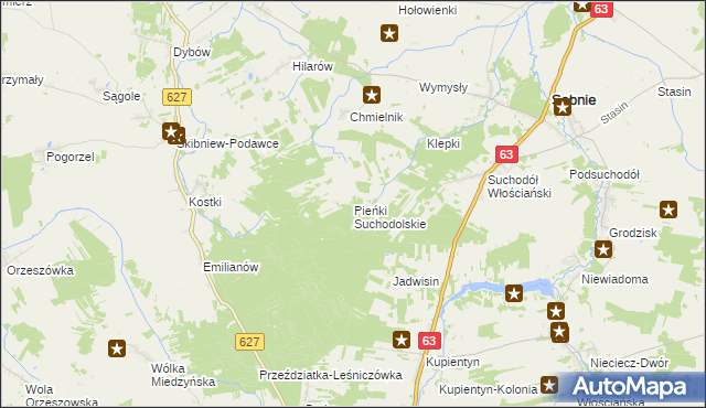 mapa Pieńki Suchodolskie, Pieńki Suchodolskie na mapie Targeo