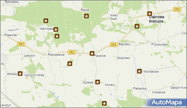 mapa Pieranie gmina Dąbrowa Biskupia, Pieranie gmina Dąbrowa Biskupia na mapie Targeo