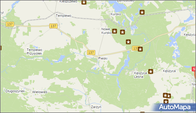 mapa Pieski gmina Międzyrzecz, Pieski gmina Międzyrzecz na mapie Targeo