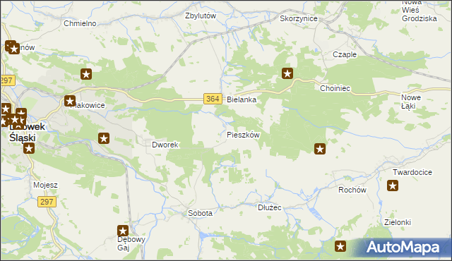 mapa Pieszków gmina Lwówek Śląski, Pieszków gmina Lwówek Śląski na mapie Targeo