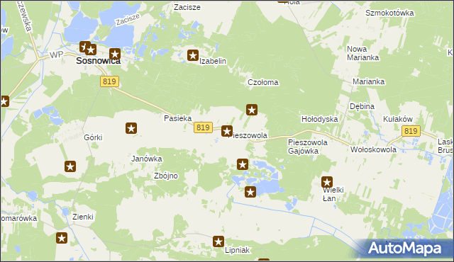 mapa Pieszowola, Pieszowola na mapie Targeo