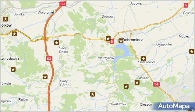 mapa Pietrzyków gmina Dobromierz, Pietrzyków gmina Dobromierz na mapie Targeo