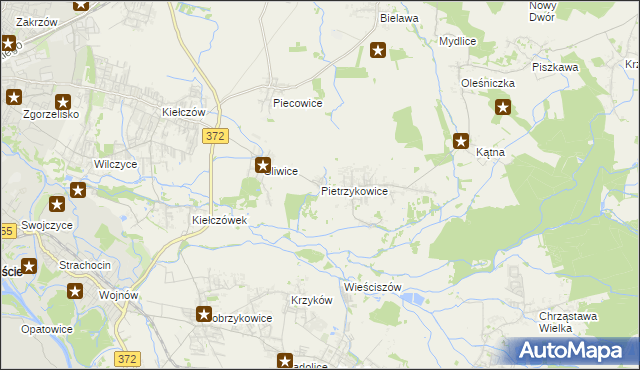 mapa Pietrzykowice gmina Długołęka, Pietrzykowice gmina Długołęka na mapie Targeo