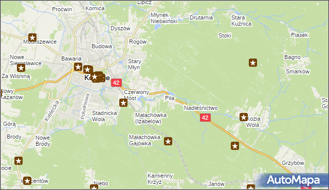 mapa Piła gmina Końskie, Piła gmina Końskie na mapie Targeo