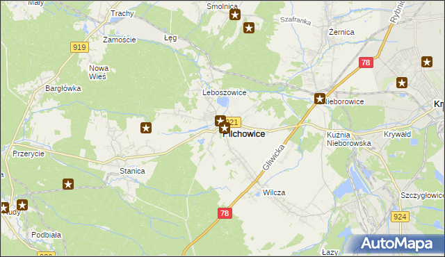 mapa Pilchowice powiat gliwicki, Pilchowice powiat gliwicki na mapie Targeo