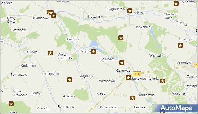 mapa Piorunów gmina Wodzierady, Piorunów gmina Wodzierady na mapie Targeo