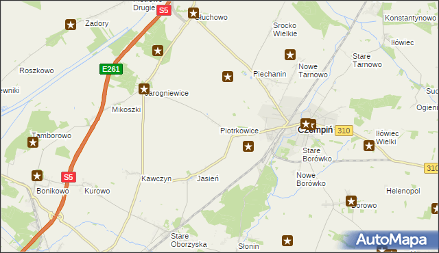 mapa Piotrkowice gmina Czempiń, Piotrkowice gmina Czempiń na mapie Targeo