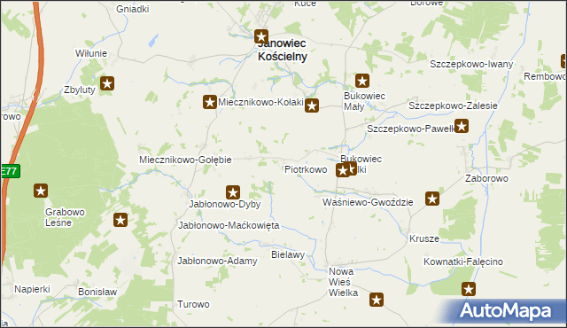 mapa Piotrkowo gmina Janowiec Kościelny, Piotrkowo gmina Janowiec Kościelny na mapie Targeo
