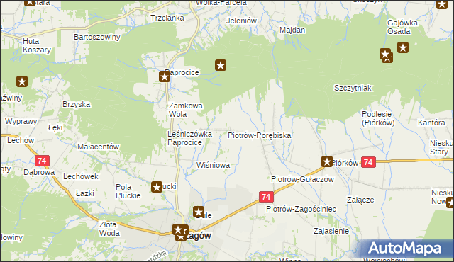 mapa Piotrów-Porębiska, Piotrów-Porębiska na mapie Targeo