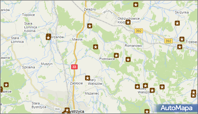 mapa Piotrowice gmina Bystrzyca Kłodzka, Piotrowice gmina Bystrzyca Kłodzka na mapie Targeo