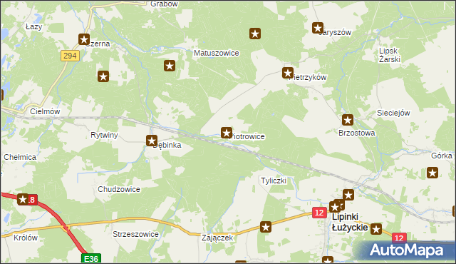 mapa Piotrowice gmina Lipinki Łużyckie, Piotrowice gmina Lipinki Łużyckie na mapie Targeo