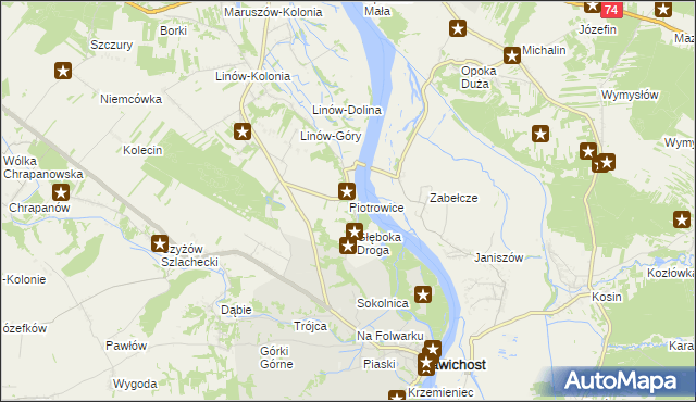 mapa Piotrowice gmina Zawichost, Piotrowice gmina Zawichost na mapie Targeo